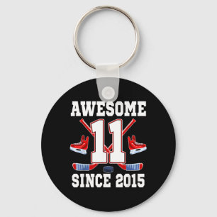 11 Years Awesome Since 2015 Hockey Theme Birthday Key Ring