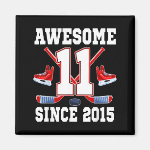 11 Years Awesome Since 2015 Hockey Theme Birthday Magnet