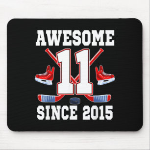 11 Years Awesome Since 2015 Hockey Theme Birthday Mouse Mat
