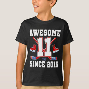 11 Years Awesome Since 2015 Hockey Theme Birthday T-Shirt