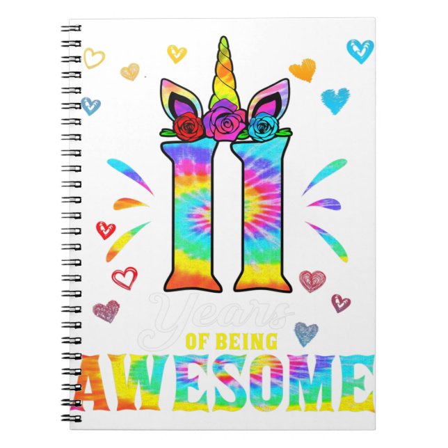 11 Years of being awesome 11st birthday girl unico Notebook (Front)