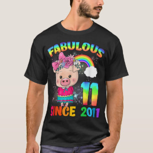 11 Years Old 11th Birthday Cute Pig Girl Fabulous T-Shirt
