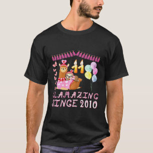11 Years Old 11th Birthday Sloth Riding Llama Girl T-Shirt