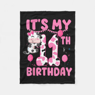 11 Years Old Birthday Girl 11th Birthday Cow Theme Fleece Blanket