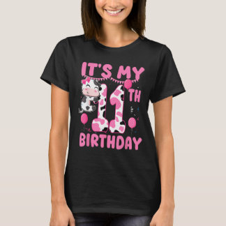 11 Years Old Birthday Girl 11th Birthday Cow Theme T-Shirt