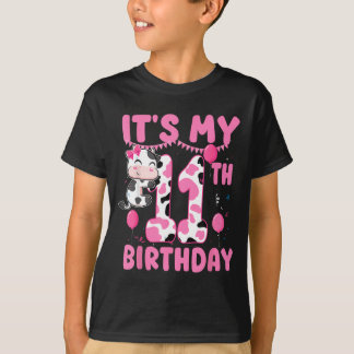 11 Years Old Birthday Girl 11th Birthday Cow Theme T-Shirt