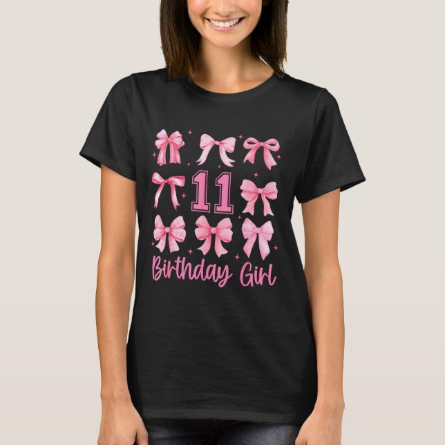 11 Years Old Birthday Girl Nk Bow Girls Kids Cute  T-Shirt (Front)