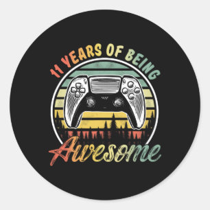 11 Years Old Boy Birthday Being Awesome Video Game Classic Round Sticker