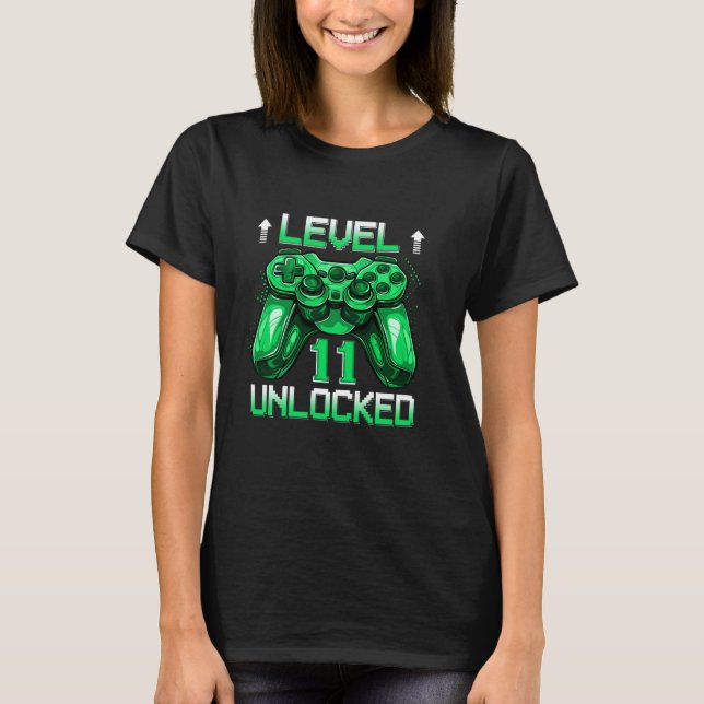 11 Years Old Level 11 Unlocked Video Game 11th Bir T-Shirt (Front)