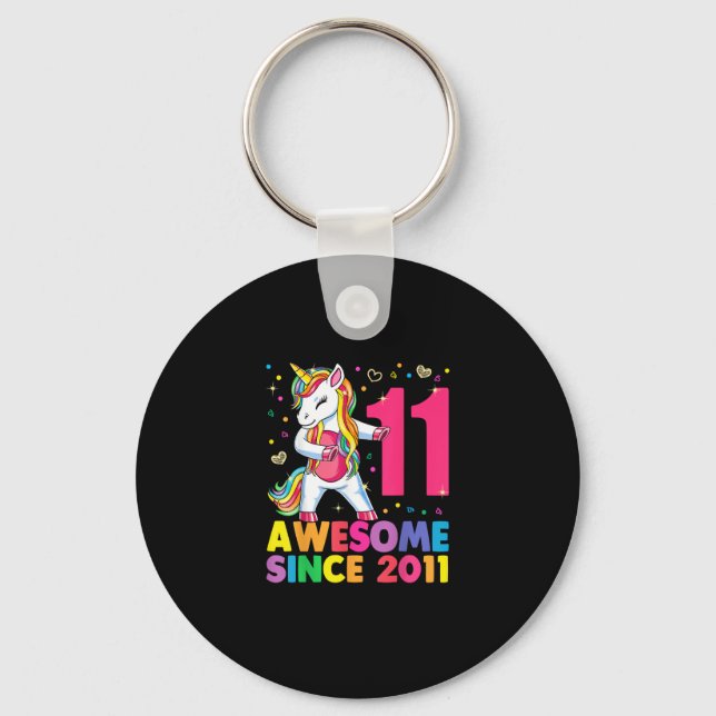 11 Years Old Unicorn Flossing 11th Birthday Girl U Key Ring (Front)