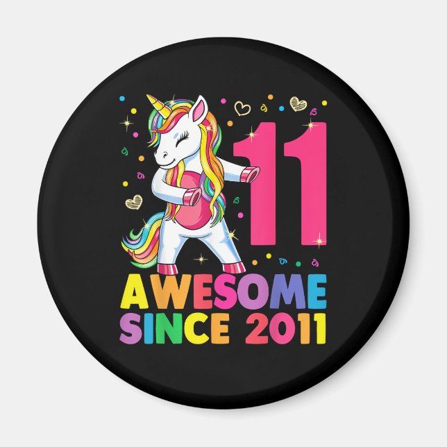 11 Years Old Unicorn Flossing 11th Birthday Girl U Magnet (Front)