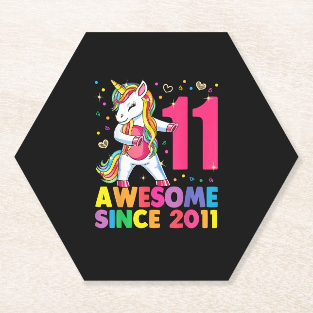11 Years Old Unicorn Flossing 11th Birthday Girl U Paper Coaster (Front)