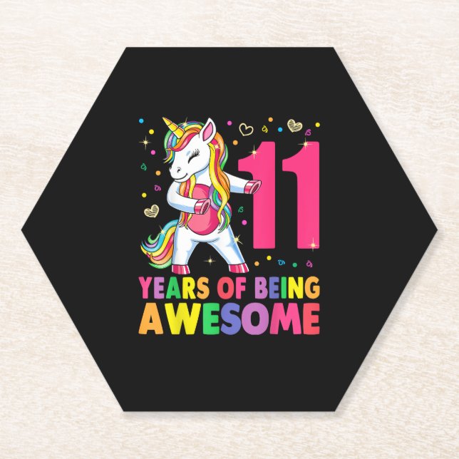 11 Years Old Unicorn Flossing 11th Birthday Girl U Paper Coaster (Front)