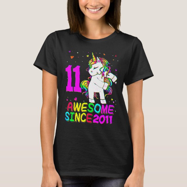 11 Years Old Unicorn Flossing 11th Birthday Girl U T-Shirt (Front)