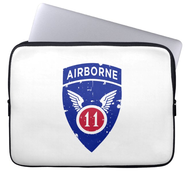 11th Airborne Division "Arctic Angels" Distressed Laptop Sleeve (Front)