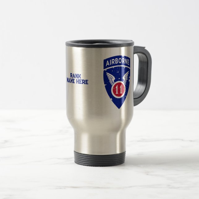 11th Airborne Division "Arctic Angels" Grunge Travel Mug (Front Right)