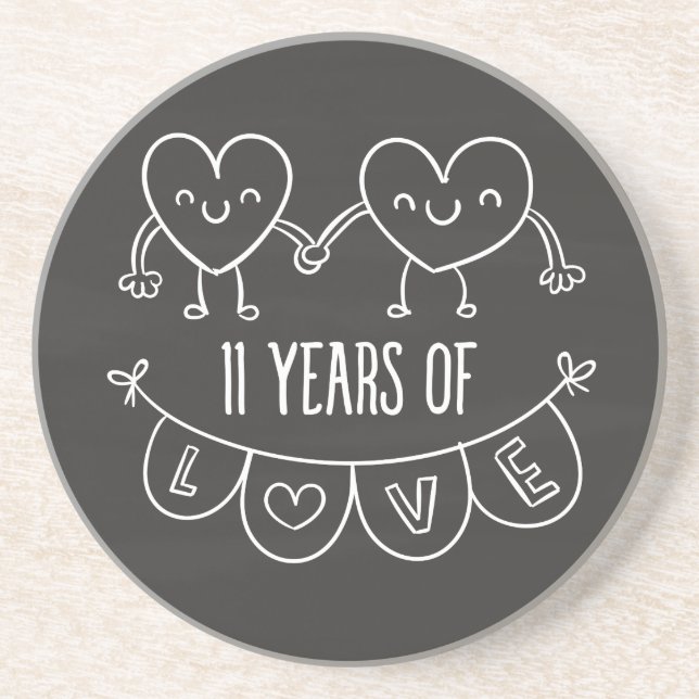 11th Anniversary Gift Chalk Hearts Coaster (Front)