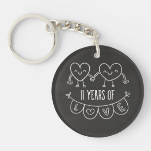 11th Anniversary Gift Chalk Hearts Key Ring