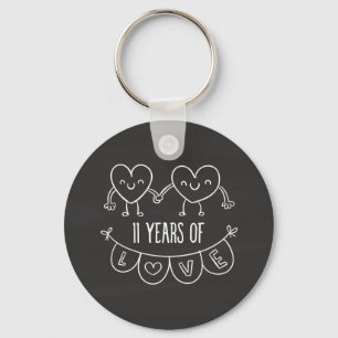 11th Anniversary Gift Chalk Hearts Key Ring