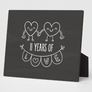 11th Anniversary Gift Chalk Hearts Plaque