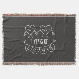 11th Anniversary Gift Chalk Hearts Throw Blanket
