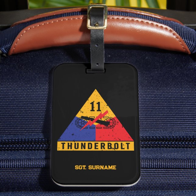 11th Armoured "Thunderbolt" Division Distressed Luggage Tag (Front Insitu 2)
