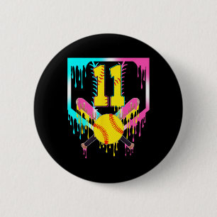 11th Bday Softll Home Plate Drip Ice Cream 11 Year 6 Cm Round Badge