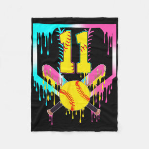 11th Bday Softll Home Plate Drip Ice Cream 11 Year Fleece Blanket