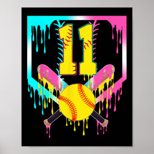 11th Bday Softll Home Plate Drip Ice Cream 11 Year Poster