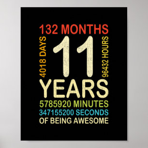 11th Birthday 11 Years Old Vintage Retro 132 Poster