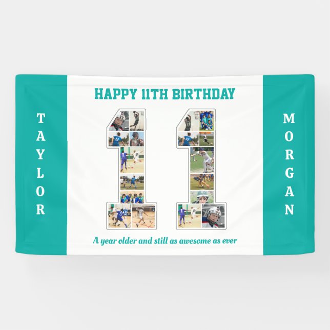 11th Birthday Anniversary Number 11 Photo Collage Banner (Horizontal)