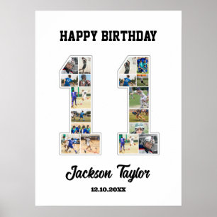 11th Birthday Anniversary Number 11 Photo Collage Poster