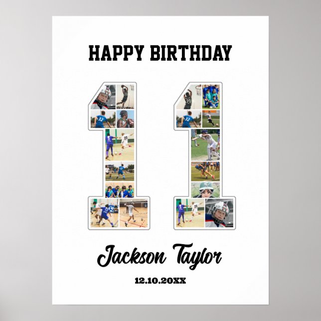 11th Birthday Anniversary Number 11 Photo Collage Poster (Front)