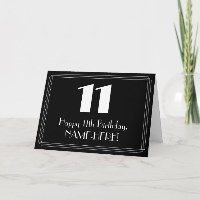 11th Birthday ~ Art Deco Inspired Look "11", Name Card (Front)