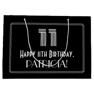 11th Birthday — Art Deco Inspired Look "11" & Name Large Gift Bag