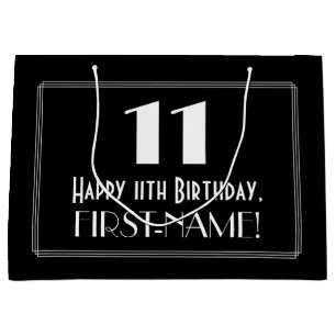 11th Birthday: Art Deco Inspired Style "11", Name Large Gift Bag