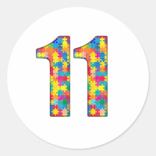 11th Birthday Autism Insert For Boy Girl Classic Round Sticker