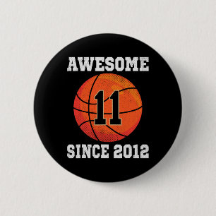 11th Birthday Basketball Lover 11 Years Old Vintag 6 Cm Round Badge