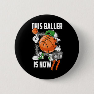 11th Birthday Basketball Player Fun 11 Years Old K 6 Cm Round Badge