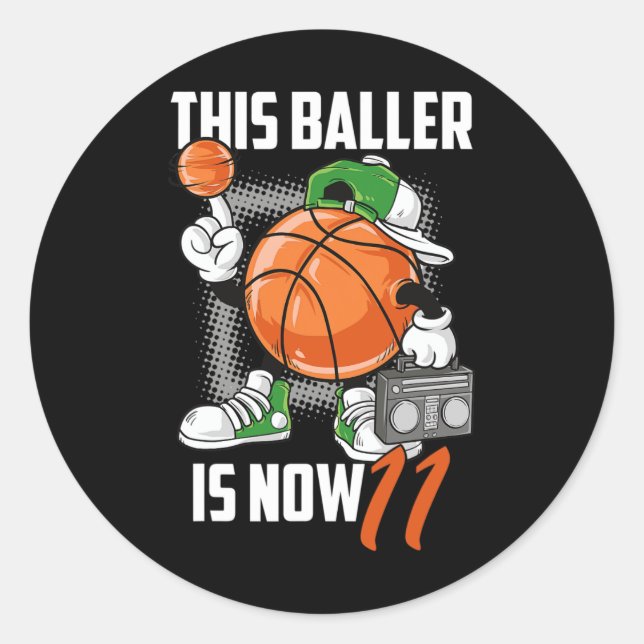 11th Birthday Basketball Player Fun 11 Years Old K Classic Round Sticker (Front)