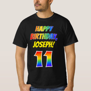 11th Birthday — Bold, Fun, Rainbow 11, Custom Name T-Shirt