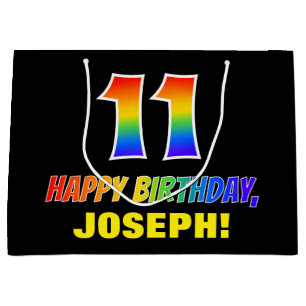 11th Birthday: Bold, Fun, Simple, Rainbow 11 Large Gift Bag