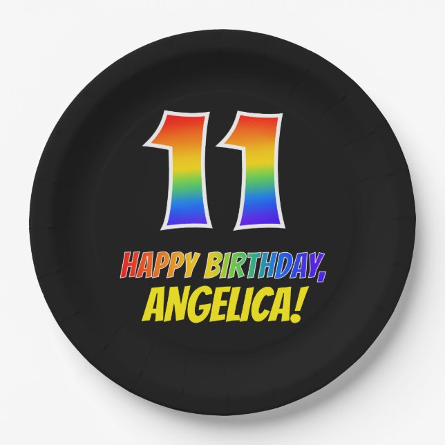 11th Birthday: Bold, Fun, Simple, Rainbow 11 Paper Plate (Front)