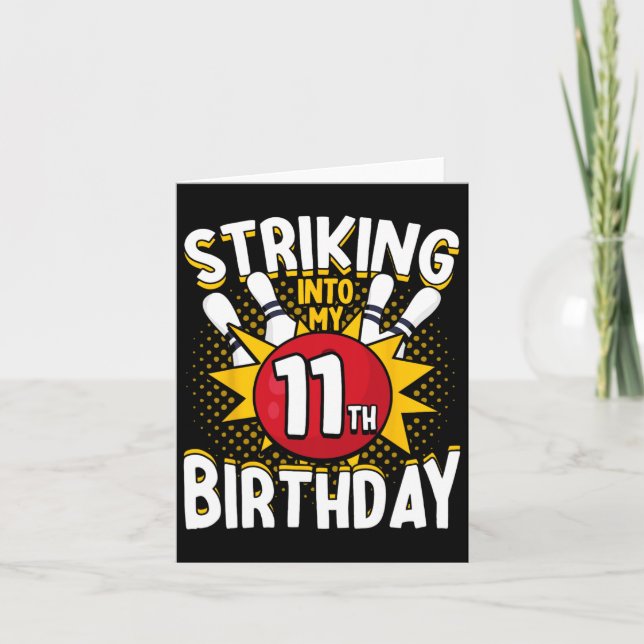 11th Birthday Bowling Theme Striking Into Birthday Card (Front)