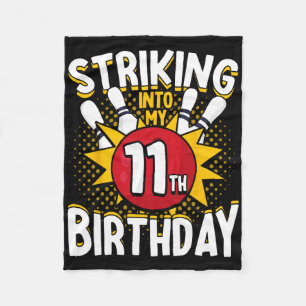 11th Birthday Bowling Theme Striking Into Birthday Fleece Blanket