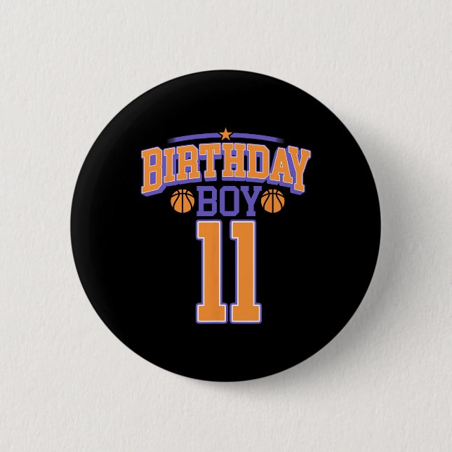 11th Birthday Boy Bysketbyll Lover 11 Years Old Bd 6 Cm Round Badge (Front)