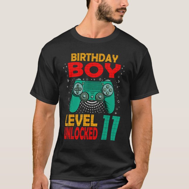 11th Birthday Boy Level 11 Unlocked Birthday 11 Ye T-Shirt (Front)