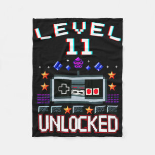 11th Birthday Boy Level 11 Unlocked Funny Video Ga Fleece Blanket