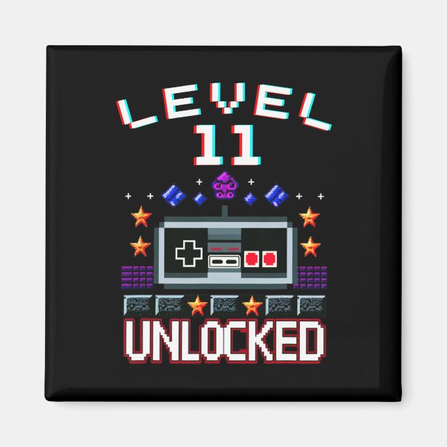 11th Birthday Boy Level 11 Unlocked Funny Video Ga Magnet (Front)