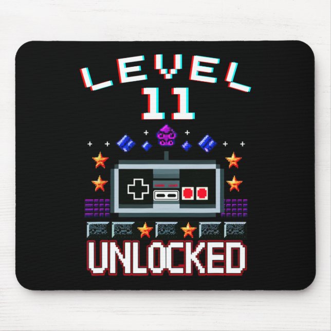 11th Birthday Boy Level 11 Unlocked Funny Video Ga Mouse Mat (Front)